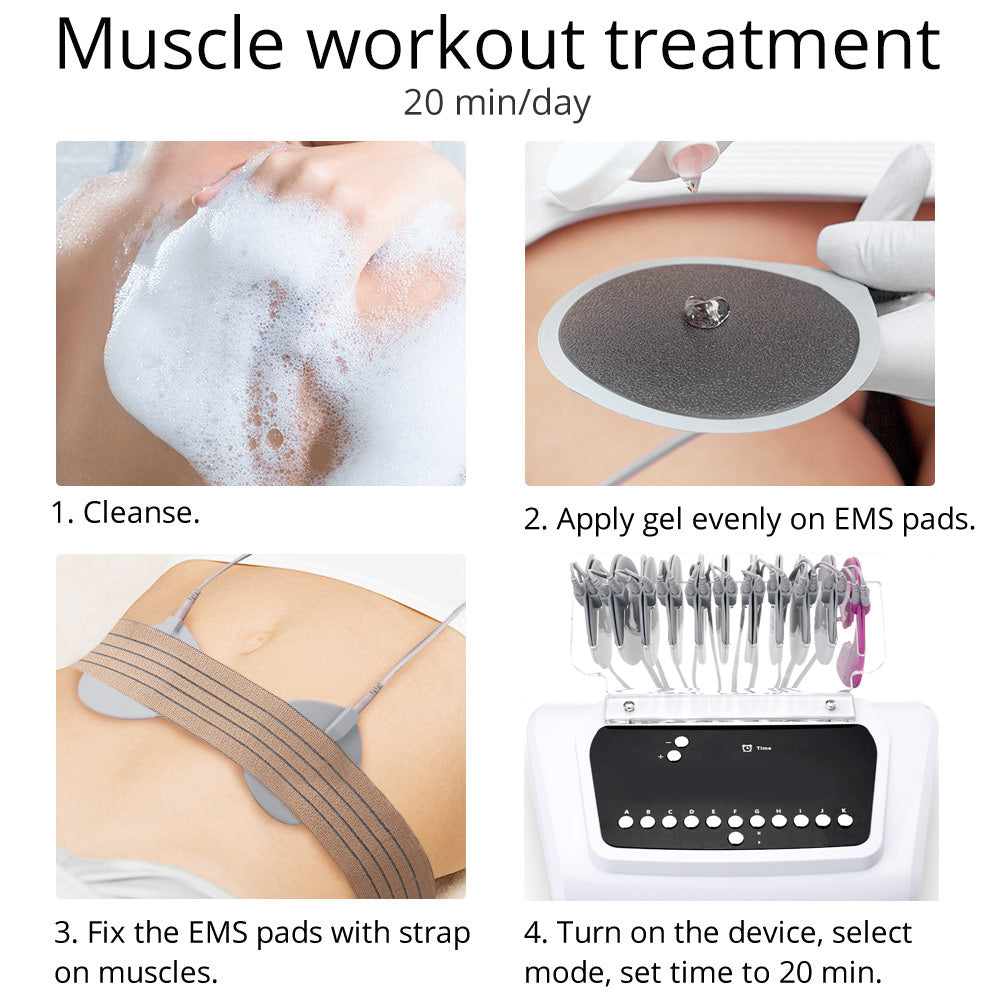 EMS Muscle Stimulator Electrostimulation Machine designed for body slimming and breast lifting, featuring various accessories for effective use.